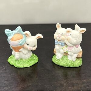 Vintage Set Of 2 Porcelain Bunny Figurines by UCGC Taiwan Couple In Love & Baby